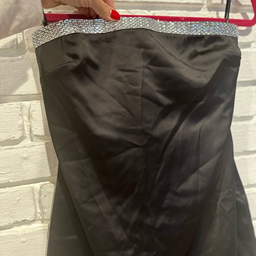 Satin strapless dress with diamond embellishments